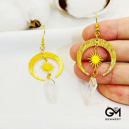 Bohemia Agate Crescent Moon Clear Crystal Earrings