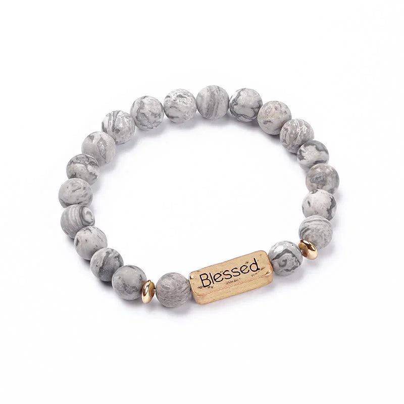 Natural Gemstone Strengthful Engraving Bracelet