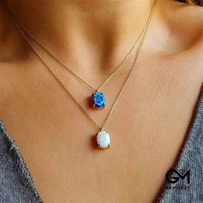 Blue White Opal 18k Gold Plated Copper Necklace