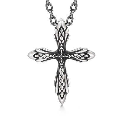 Sterling Silver Vintage Flower Cross Pendants Necklace