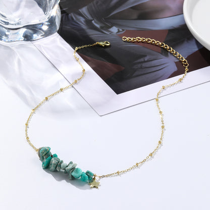 Irregular Green Stones Link Chain Necklace