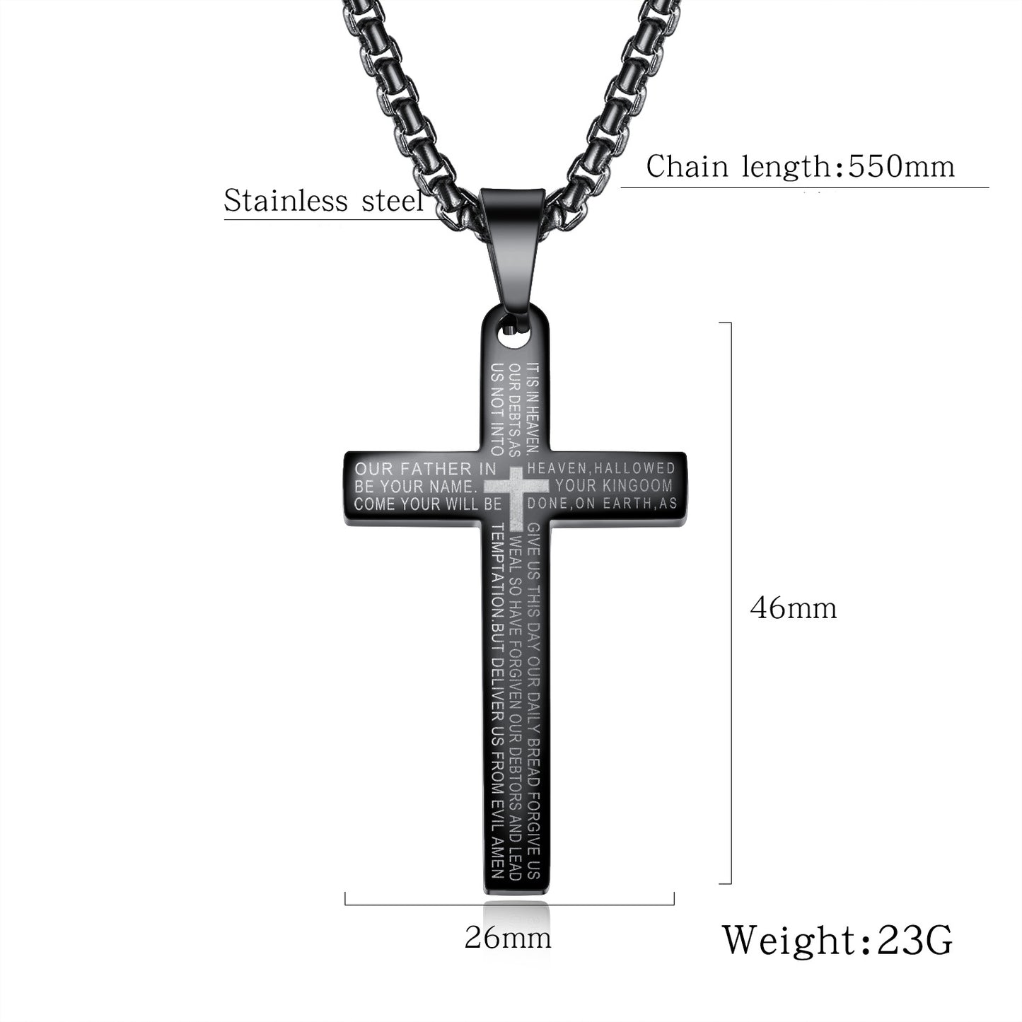 Titanium Steel Cross Pendant Chain Necklace