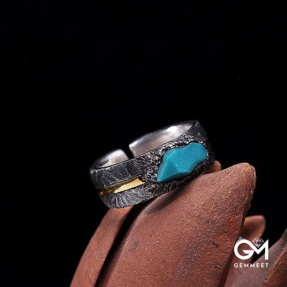 Men's Vintage Inlaid Turquoise Adjustable Ring