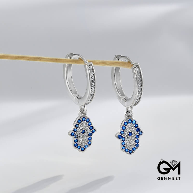 Silver Devil's Eye Blue and White Zircon Earrings