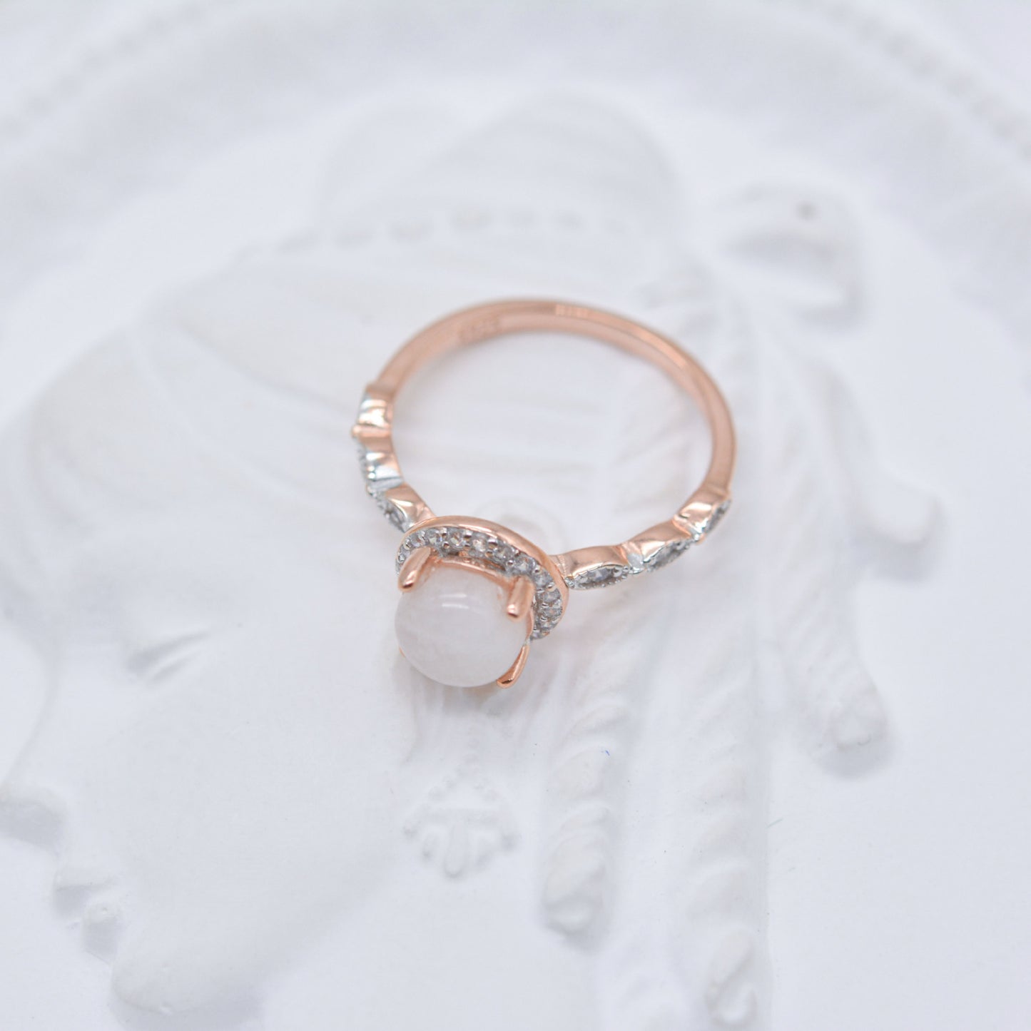 S925 Rose Gold Halo Moonstone Ring