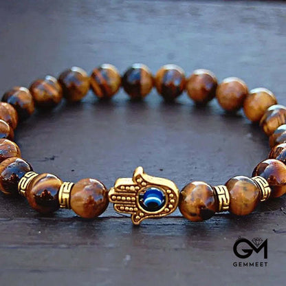 Hamsa Hand Tiger Eye String Bracelet