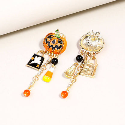 Halloween New Oil Drop Diamond Pumpkin Head Ghost Pendant Earrings