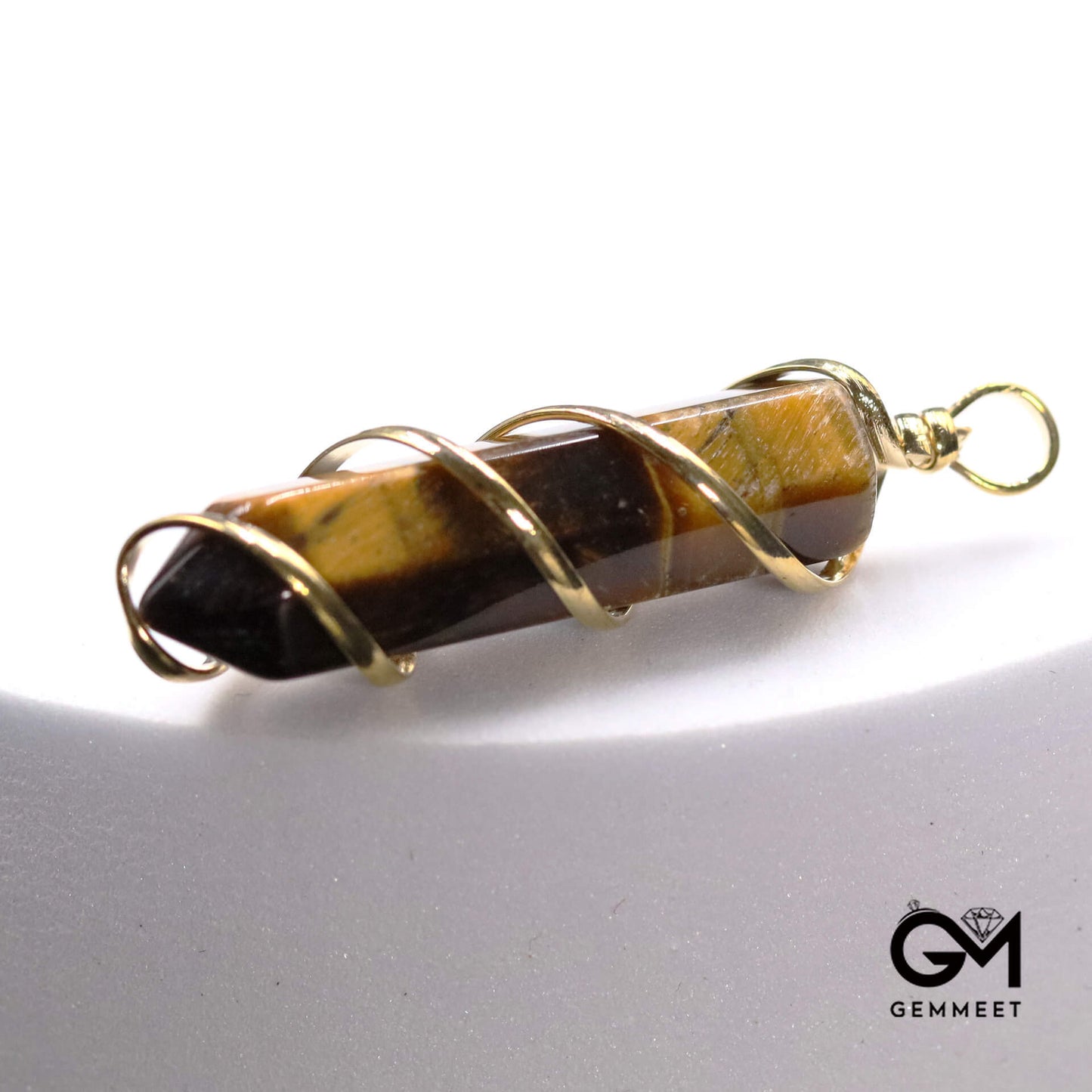 Tiger Eye Hexagon Spiral Agate Wound Pendant