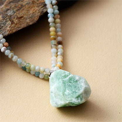 Amazonite Pendant Double Chain Necklace