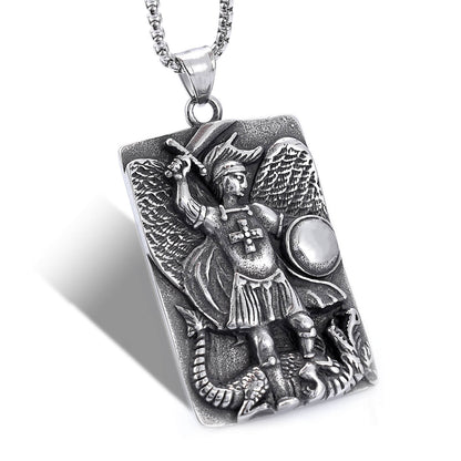 Angel Knight Dragon Slayer Stainless Steel Pendant