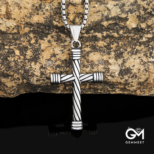 Twisted Pattern Cross Titanium Steel Necklace