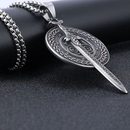 Viking Mythology Titanium Steel Shield Sword Pendant Necklace