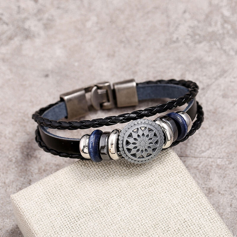 Helios Motif Simple Woven Leather Bracelet