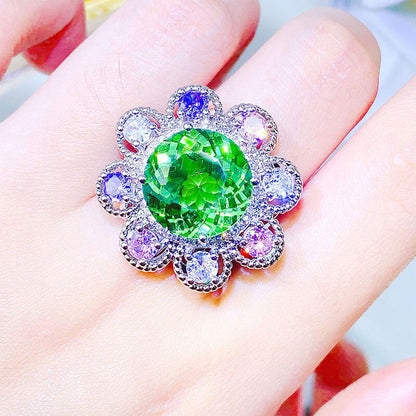 Brilliant Interstellar Spirit Mint Green Sunflower Set Gemstone Cut Ring Colorful Treasure Earrings Green Diamond Pendant Necklace