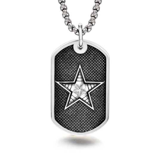 Vintage Sterling Silver Pentagram Military Badge Pendants Necklace