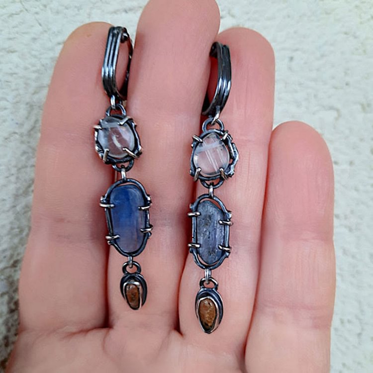 Oval Moonstone Sapphire Ethnic Witch Earrings