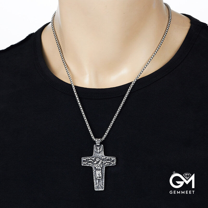 Stainless Steel Vintage Sheep Cross Pendant Necklace