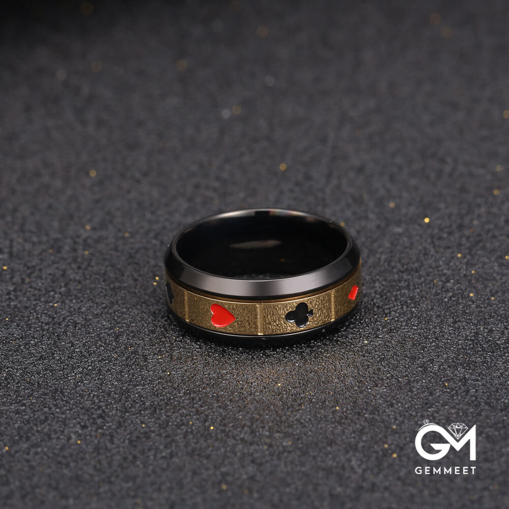 Vintage Titanium Steel Plated Poker Mark Ring