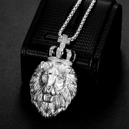 Hip Hop Gold Plated Zircon Crown Lion Head Pendant