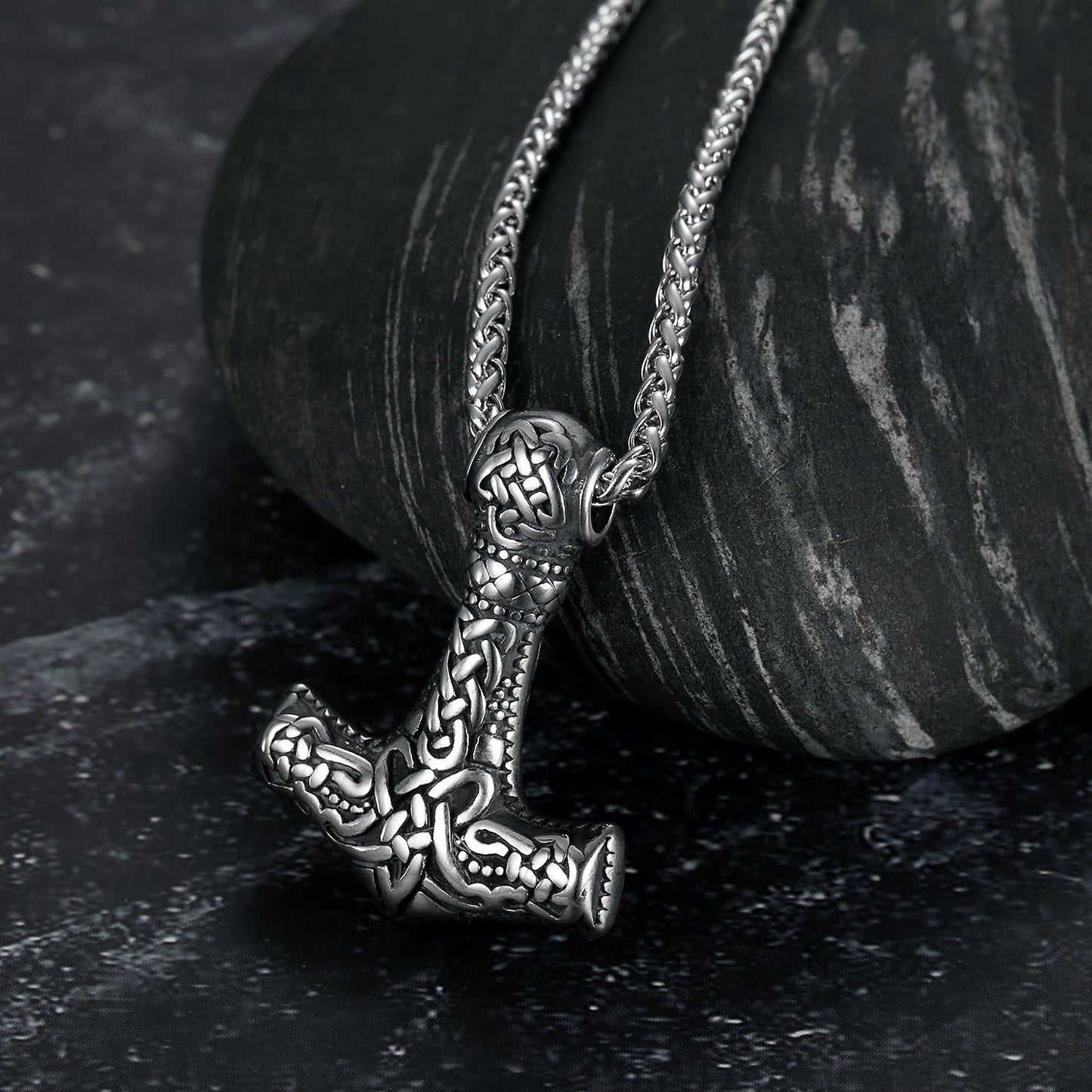 Vintage Viking Thor's Hammer Stainless Steel Pendant Necklace