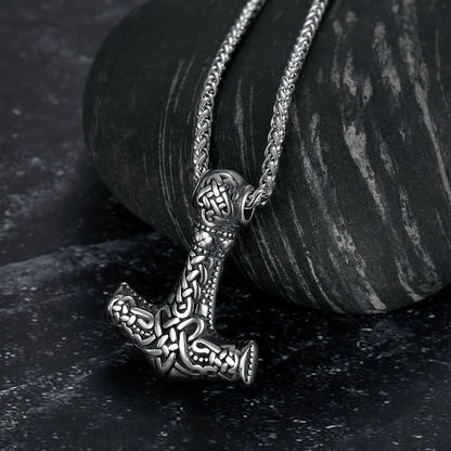 Vintage Viking Thor's Hammer Stainless Steel Pendant Necklace