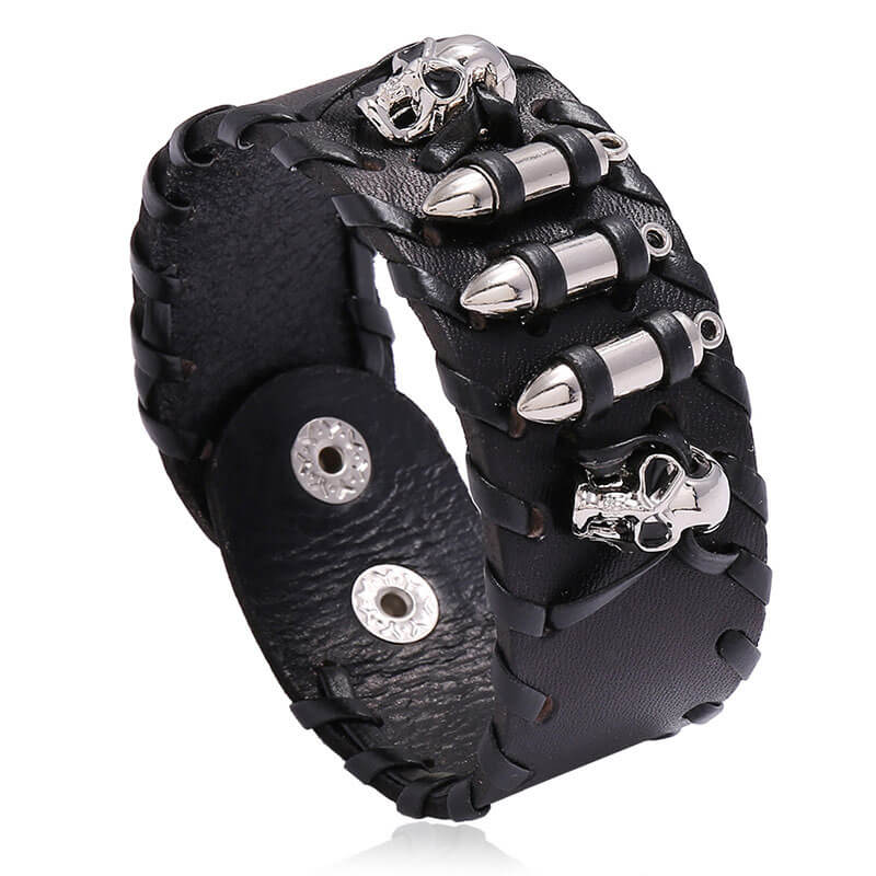 Punk Leather Bullet Skull Bracelet