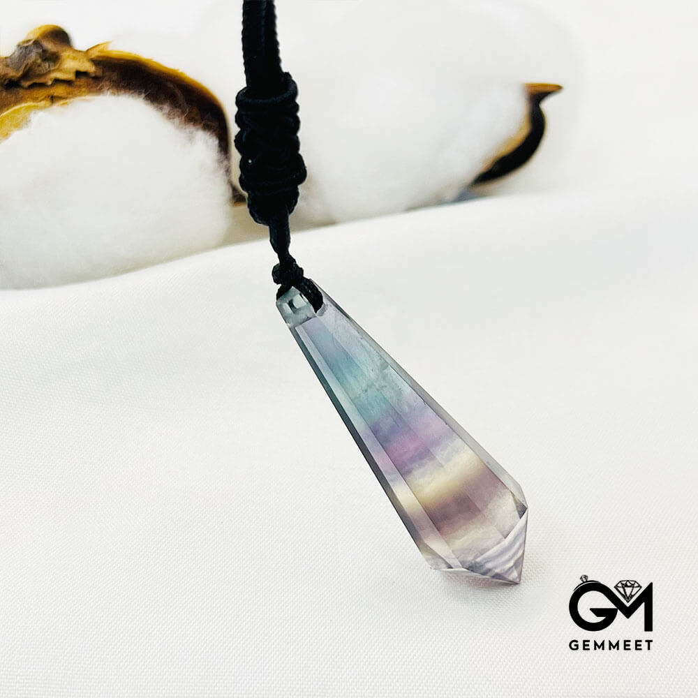 Multicolor Fluorite Cone Polyhedron Pendant