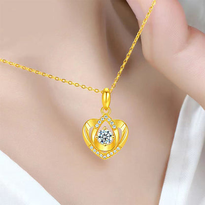 Golden Heart-Shaped Zircon Pendant Necklace