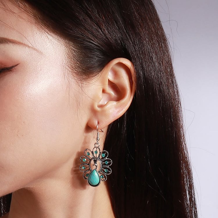 Turquoise Paraiba Tourmaline Peacock Shape Pendant Earrings