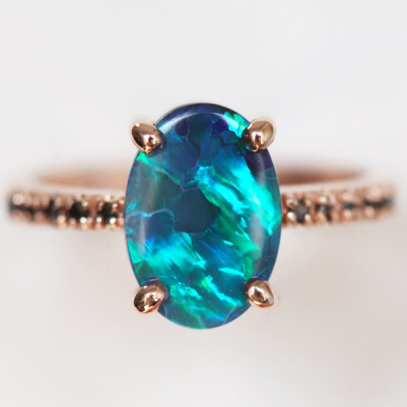 Sapphire With Opal 3 - Piece Ring Set