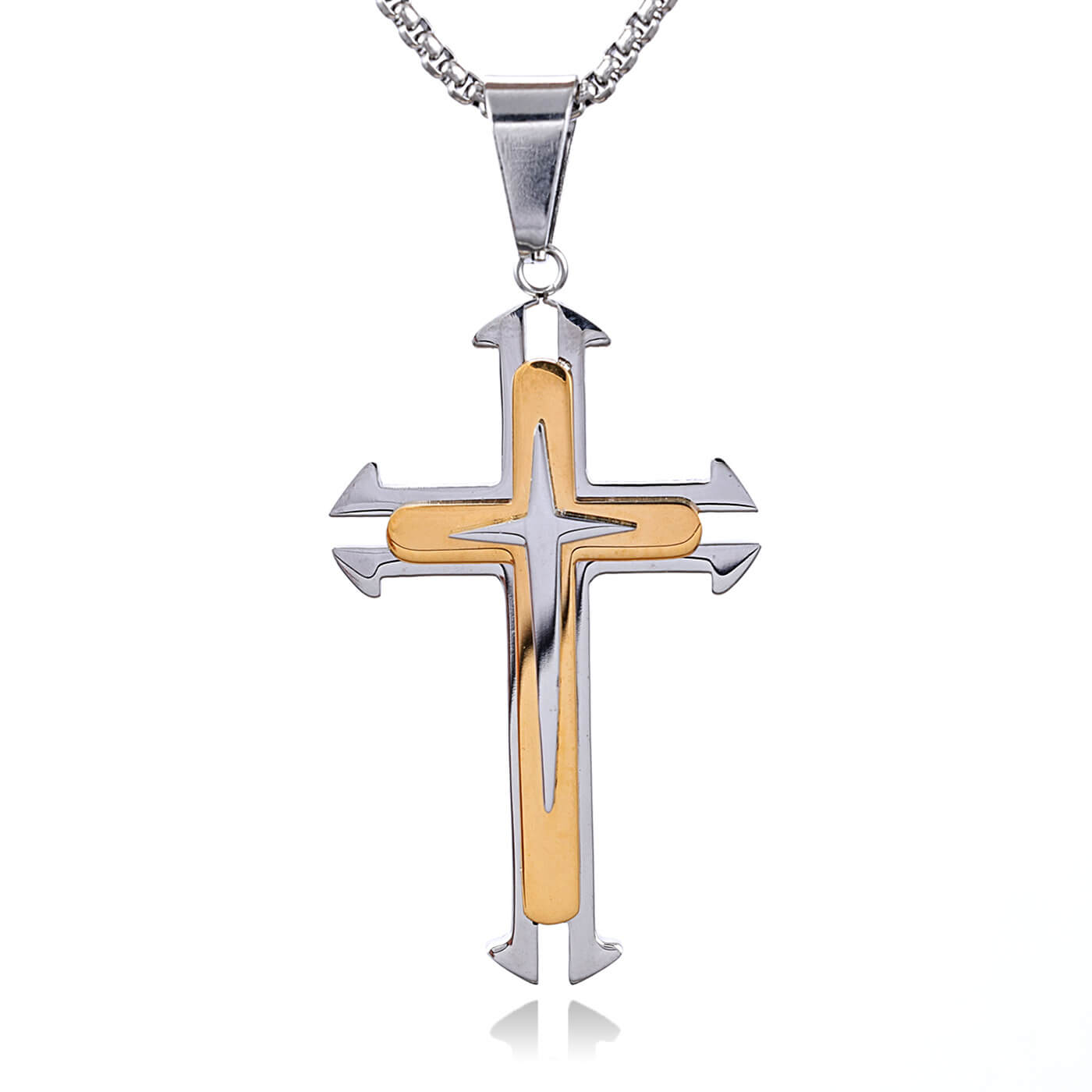 Stainless Steel Gold Double Cross Pendant