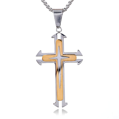 Stainless Steel Gold Double Cross Pendant