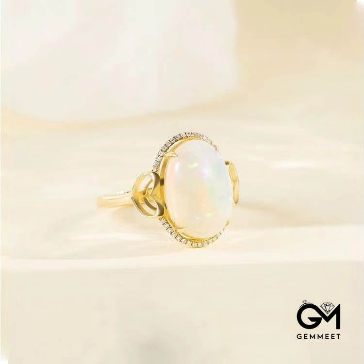 Big Opal Side Love Design Adjustable Ring