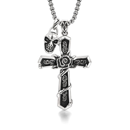 Sterling Silver Skull Flower Cross Necklace Pendants