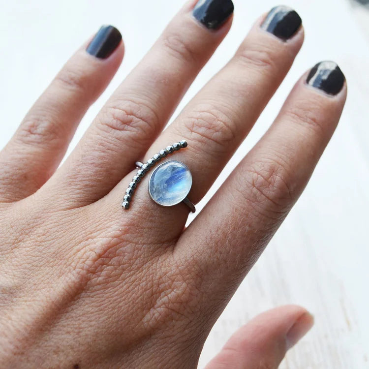 Natural Moonstone Oval Stone Adjustable Ring