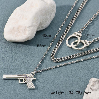 Creative Pistol Handcuffs Necklace Set