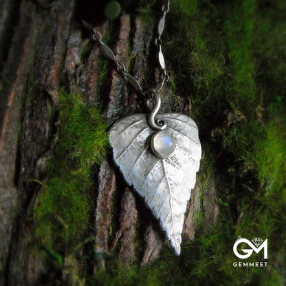 "Spring Choice" - Moonstone Birch Leaf Necklace