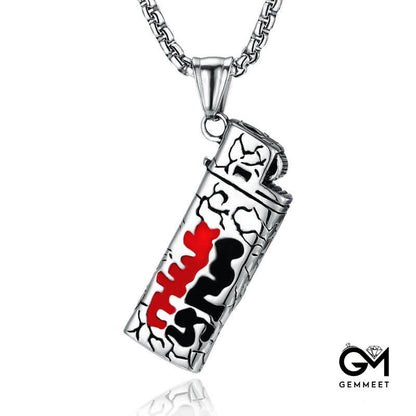 Stainless Steel Lighter Good Evil Pendant Necklace