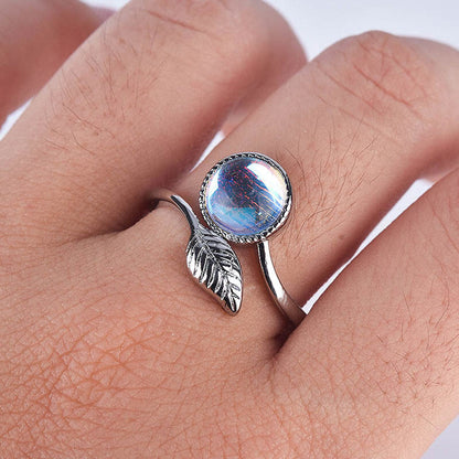 White Gold Leaf Moonstone Adjustable Ring