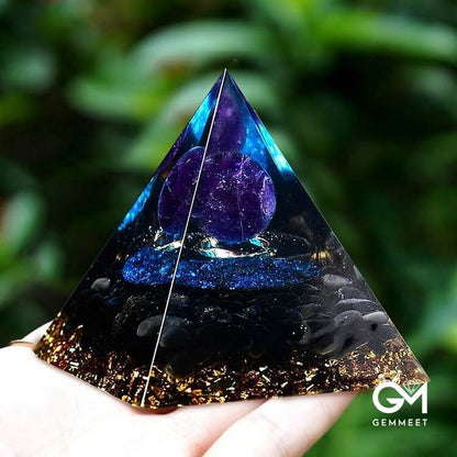 Amethyst Sphere With Blue Quartz Reki Orgone Pyramid