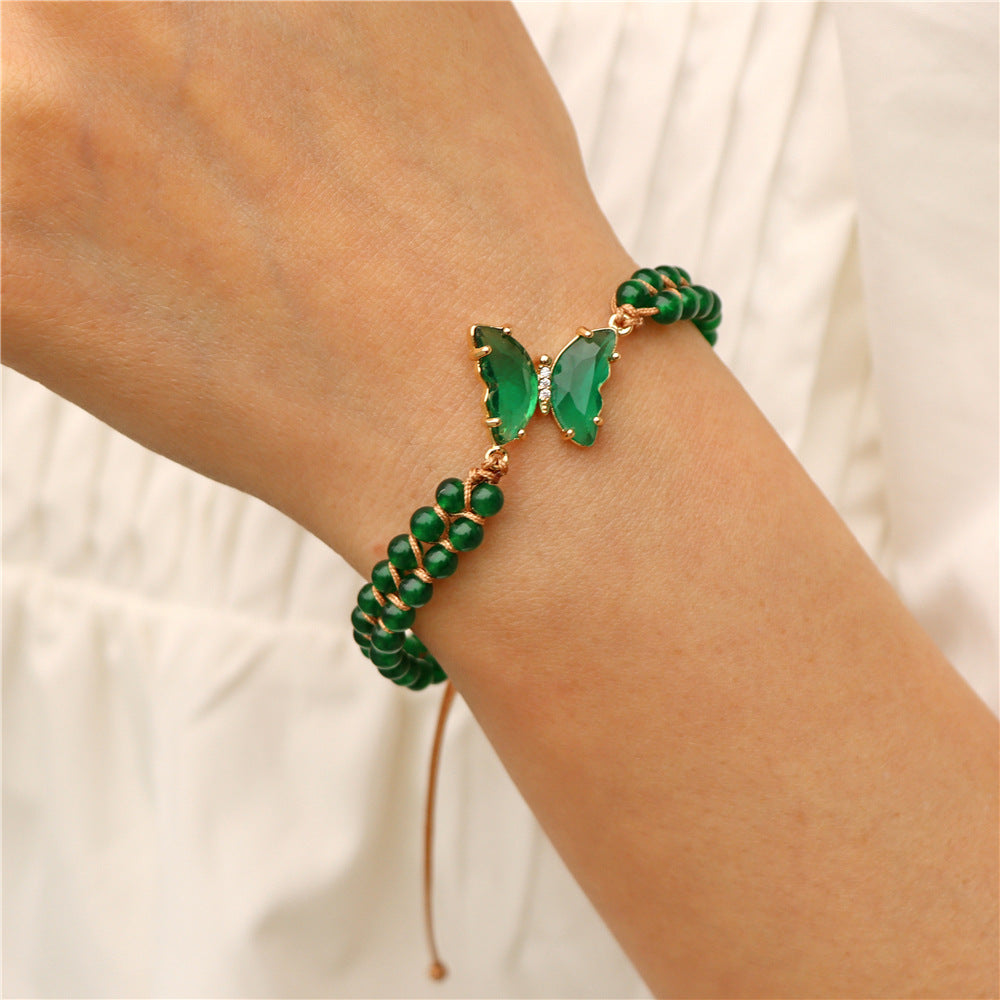 Butterfly Woven Natural Crystal Bracelet