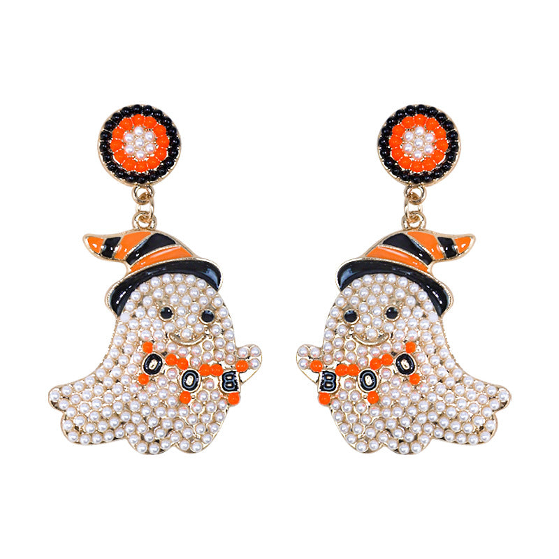 Halloween Cute and Funny Little Ghost Rice Bead Alloy Earrings