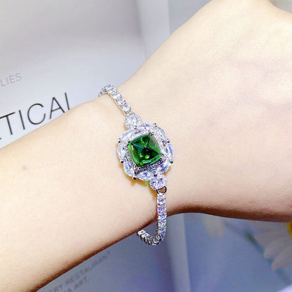 Temperament Cultivated Ruby Sugar Tower Cut Colored Treasure Bracelet High Carbon Diamond Emerald Royal Blue Diamond Bracelet