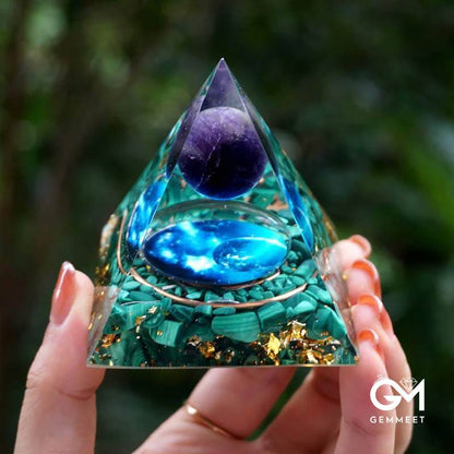 Amethyst With Malachite Orgone Pyramid