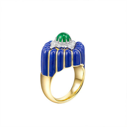 Architectural Aesthetic Jewelry Crown Shape Design Imitation Natural Emerald Ring