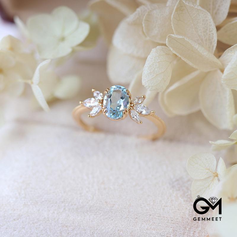 Blue Topaz Zircon Gold Plated Ring