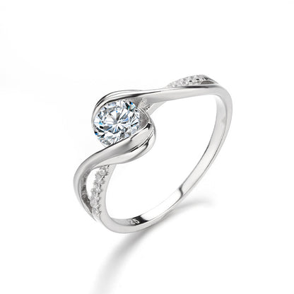 Wave Shaped White Zircon Engagement Ring