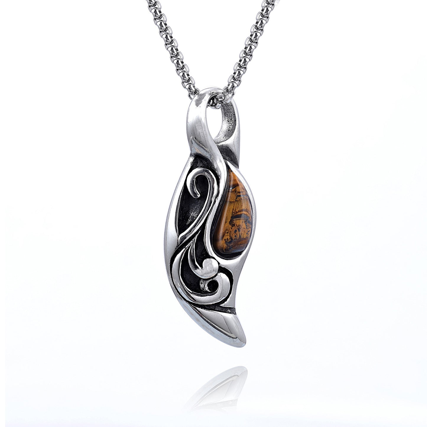 Water Drop Twist Petal Shape Stainless Steel Pendant Necklace