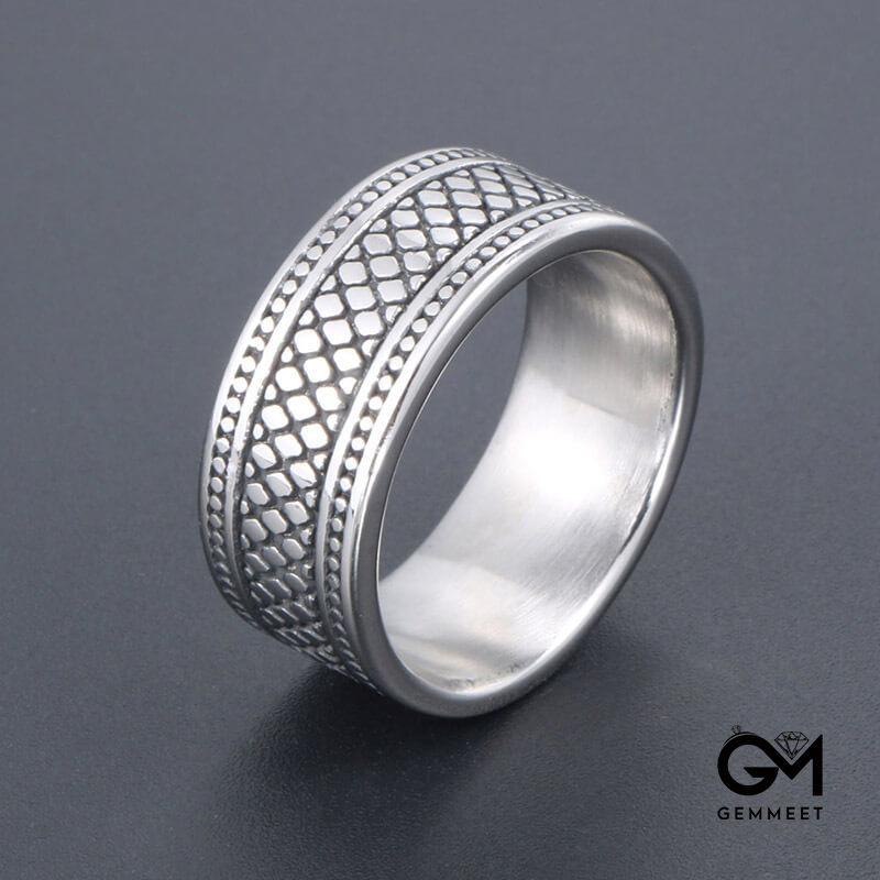 Vintage Titanium Steel Plaid Couple Ring