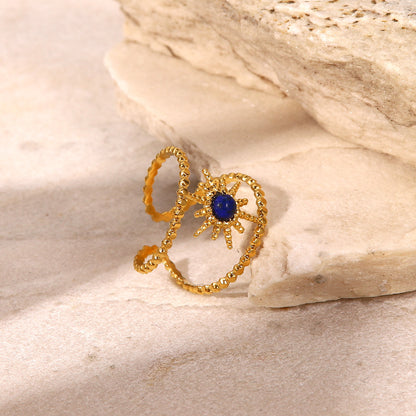 French Vintage Natural Stone Layers Sun Hollow Ring